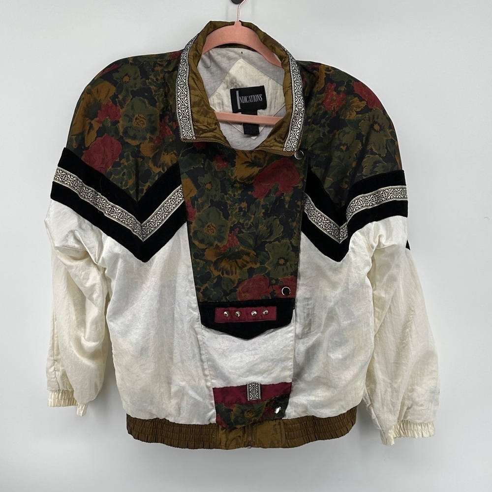 VTG 80s/90s Boho Indications Floral Gold&Cream‎ Oversided Windbreaker Jacket SzM